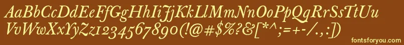 JbaskervilletextItalic-fontti – keltaiset fontit ruskealla taustalla