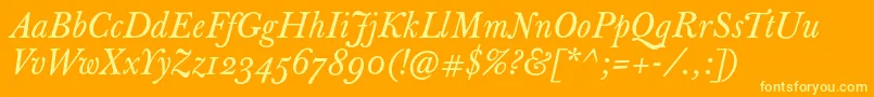 JbaskervilletextItalic-Schriftart – Gelbe Schriften auf orangefarbenem Hintergrund