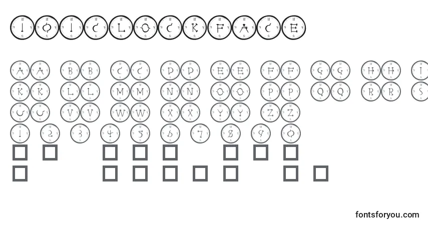 A fonte 101clockface – alfabeto, números, caracteres especiais
