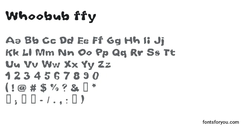 A fonte Whoobub ffy – alfabeto, números, caracteres especiais