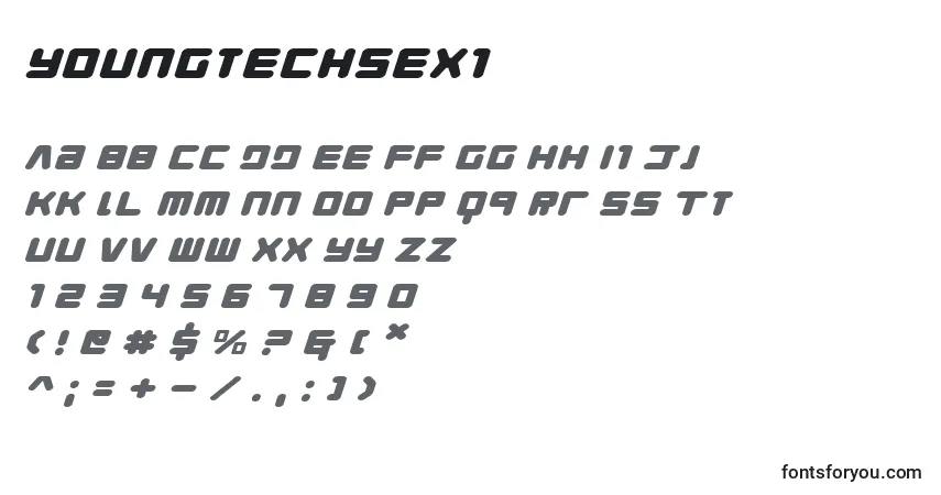 Шрифт Youngtechsexi – алфавит, цифры, специальные символы