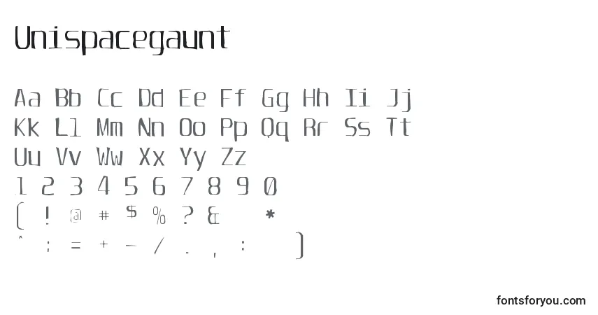 A fonte Unispacegaunt – alfabeto, números, caracteres especiais