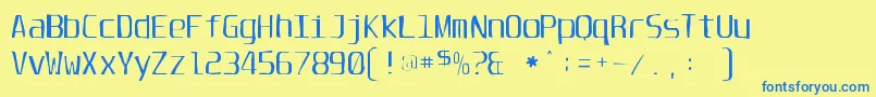 フォントUnispacegaunt – 青い文字が黄色の背景にあります。