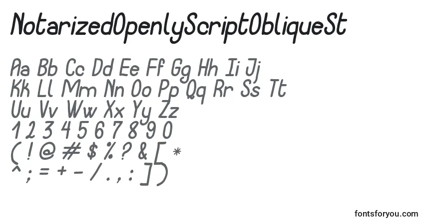 Schriftart NotarizedOpenlyScriptObliqueSt – Alphabet, Zahlen, spezielle Symbole