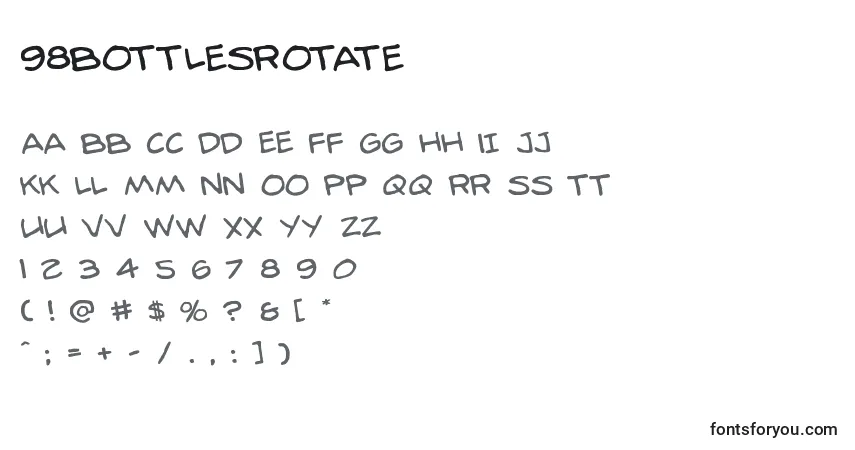 Czcionka 98bottlesrotate – alfabet, cyfry, specjalne znaki
