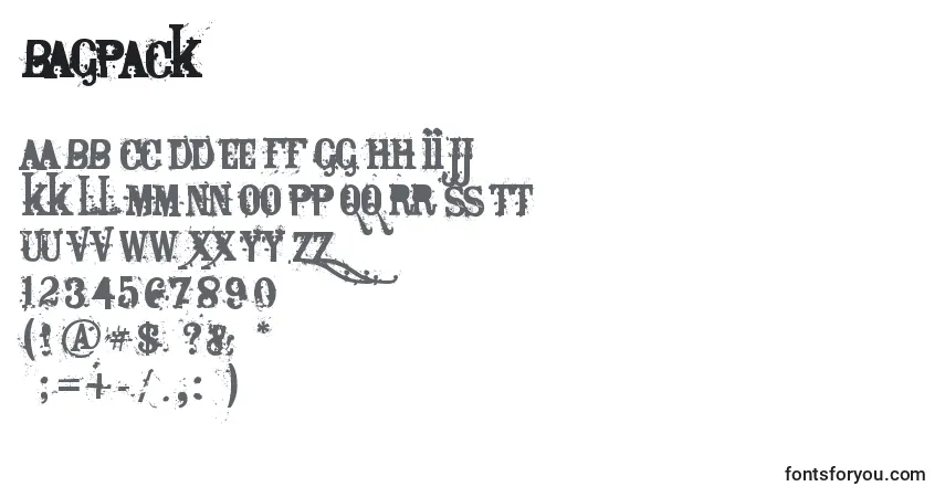 Fuente Bagpack - alfabeto, números, caracteres especiales