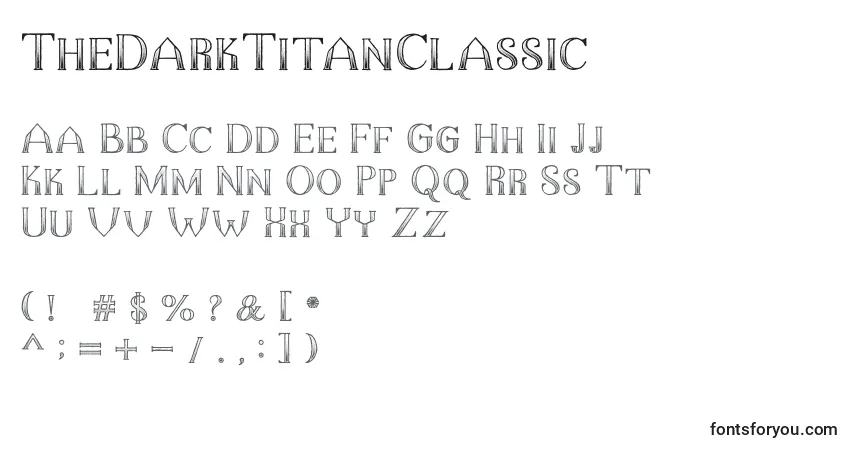 Schriftart TheDarkTitanClassic (33921) – Alphabet, Zahlen, spezielle Symbole