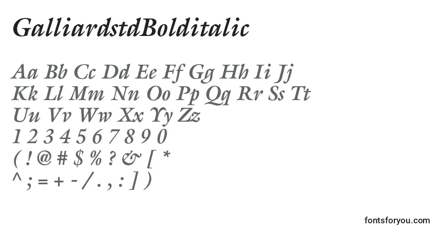 Czcionka GalliardstdBolditalic – alfabet, cyfry, specjalne znaki