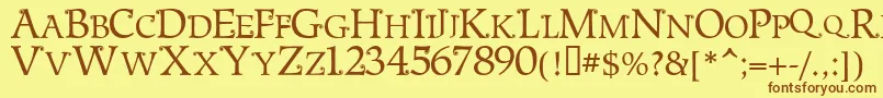 フォントMetsn – 茶色の文字が黄色の背景にあります。