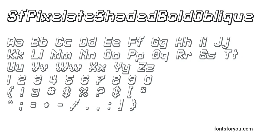 Czcionka SfPixelateShadedBoldOblique – alfabet, cyfry, specjalne znaki