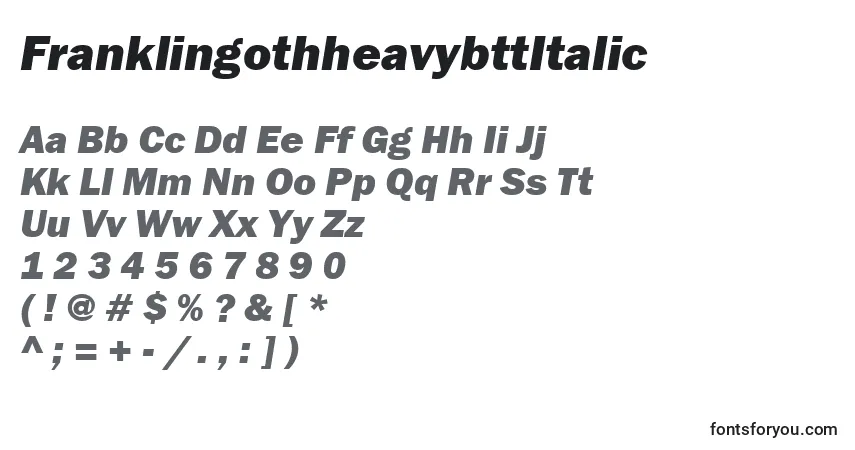 A fonte FranklingothheavybttItalic – alfabeto, números, caracteres especiais