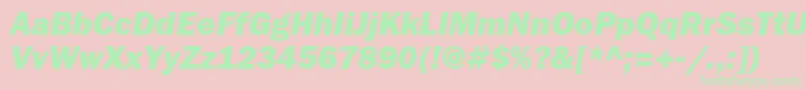 Fonte FranklingothheavybttItalic – fontes verdes em um fundo rosa