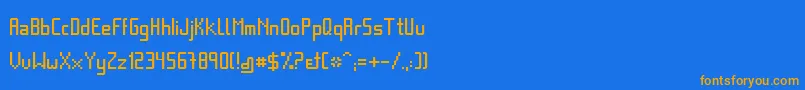 フォントBasica – オレンジ色の文字が青い背景にあります。
