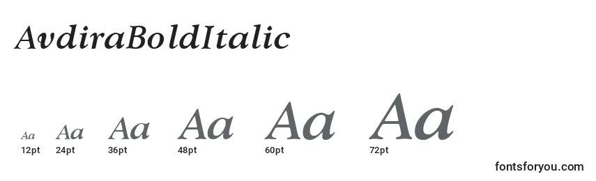 Размеры шрифта AvdiraBoldItalic