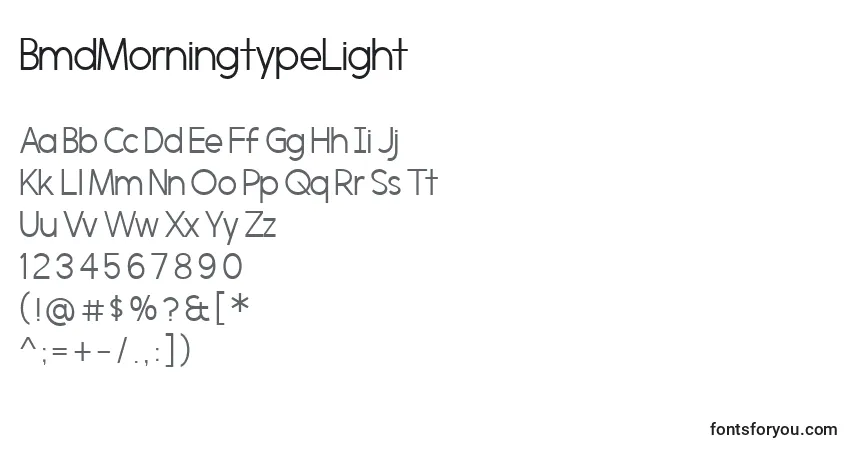 A fonte BmdMorningtypeLight – alfabeto, números, caracteres especiais