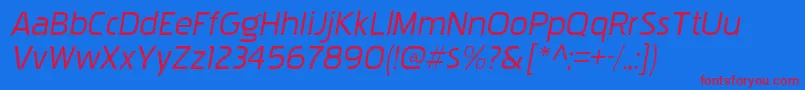 PakenhamxprgItalic-Schriftart – Rote Schriften auf blauem Hintergrund