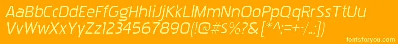 PakenhamxprgItalic-Schriftart – Gelbe Schriften auf orangefarbenem Hintergrund