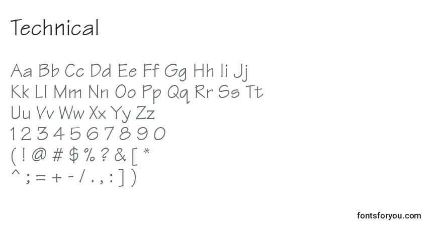 Schriftart Technical – Alphabet, Zahlen, spezielle Symbole