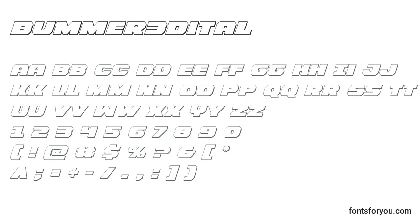 A fonte Bummer3Dital – alfabeto, números, caracteres especiais