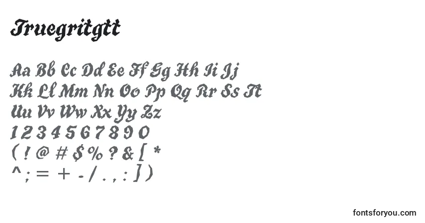 Czcionka Truegritgtt – alfabet, cyfry, specjalne znaki