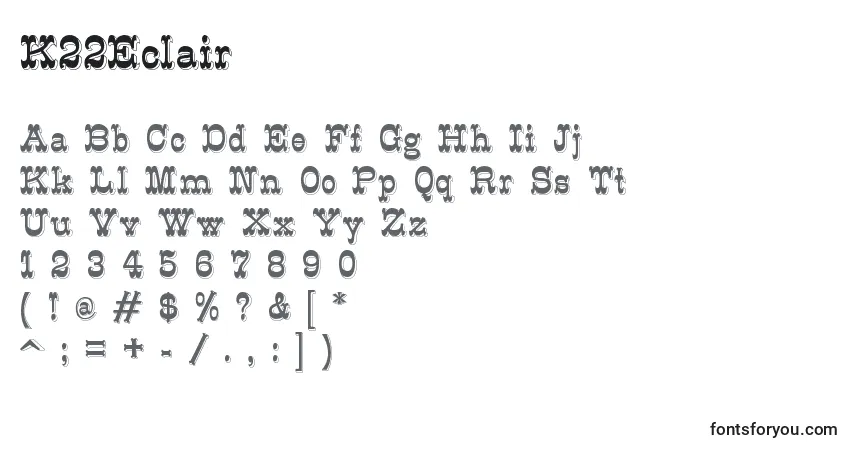 A fonte K22Eclair – alfabeto, números, caracteres especiais