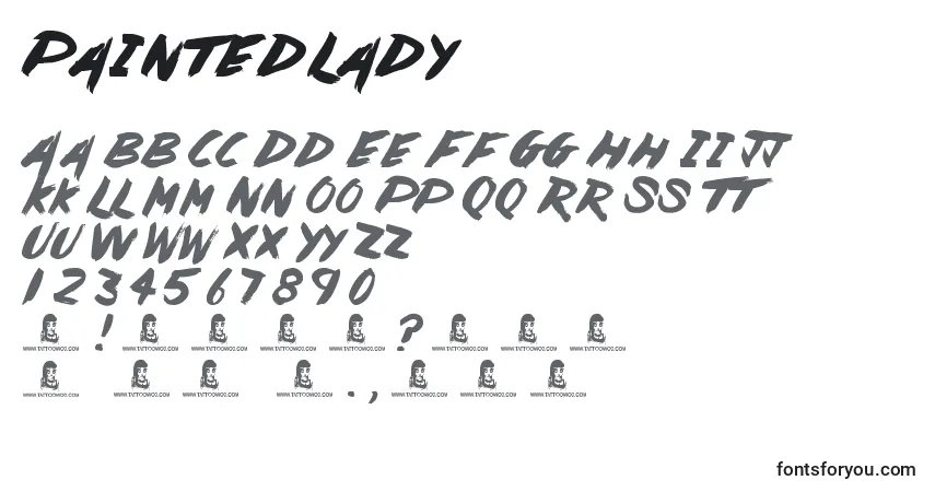 Schriftart PaintedLady – Alphabet, Zahlen, spezielle Symbole