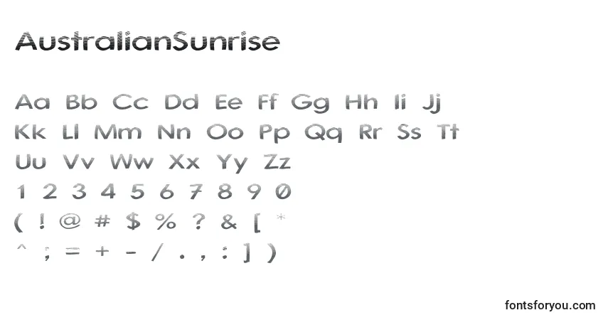 Czcionka AustralianSunrise – alfabet, cyfry, specjalne znaki