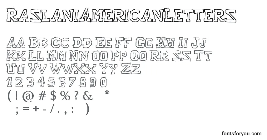 RaslaniAmericanLettersフォント–アルファベット、数字、特殊文字