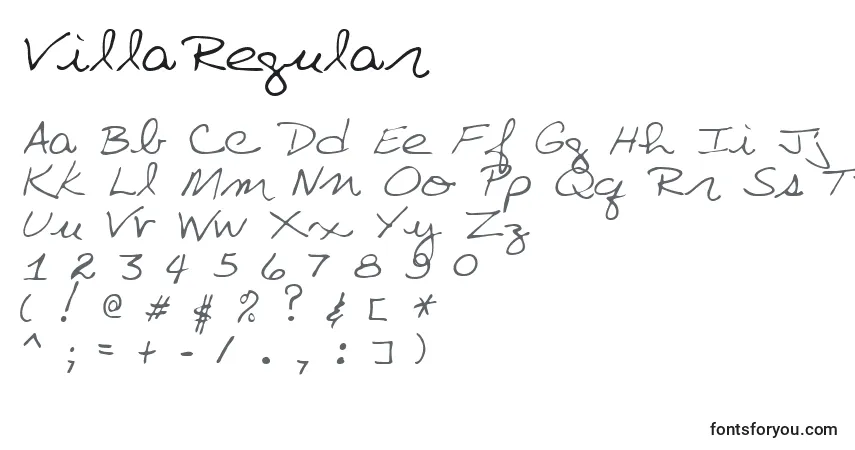 A fonte VillaRegular – alfabeto, números, caracteres especiais