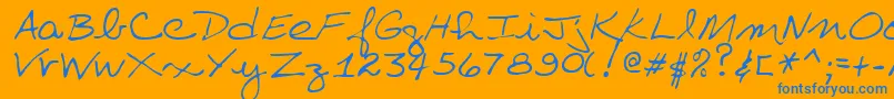 VillaRegular-Schriftart – Blaue Schriften auf orangefarbenem Hintergrund