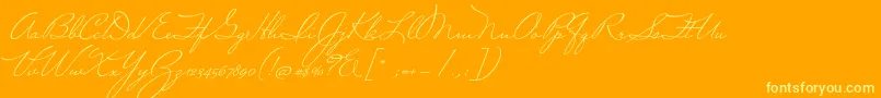 MrSheffield-Schriftart – Gelbe Schriften auf orangefarbenem Hintergrund