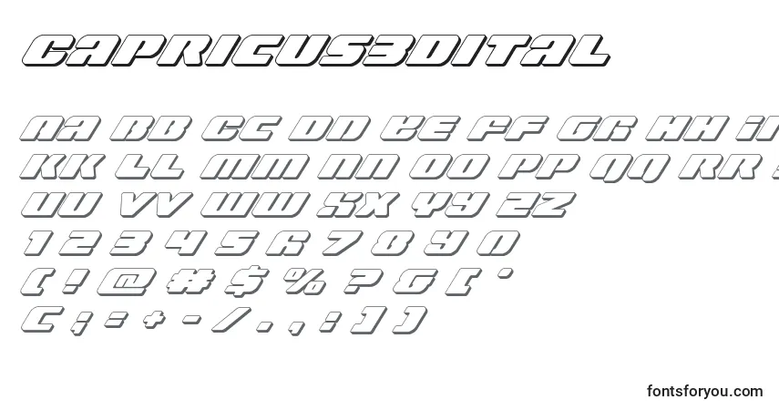 Czcionka Capricus3Dital – alfabet, cyfry, specjalne znaki