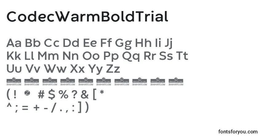 A fonte CodecWarmBoldTrial – alfabeto, números, caracteres especiais