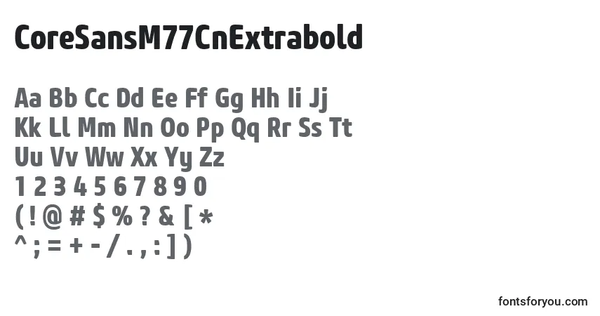 Schriftart CoreSansM77CnExtrabold – Alphabet, Zahlen, spezielle Symbole