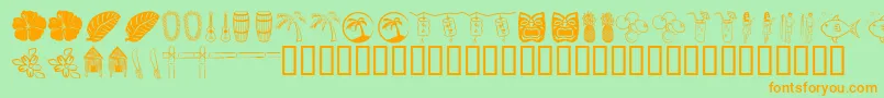フォントTropb – オレンジの文字が緑の背景にあります。