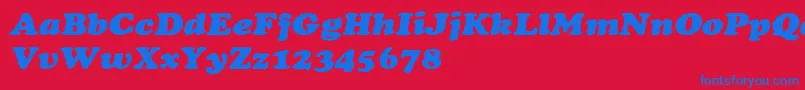 CooperextHeavyItalic-Schriftart – Blaue Schriften auf rotem Hintergrund