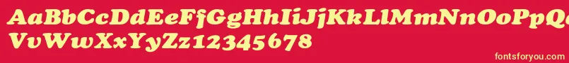 CooperextHeavyItalic-fontti – keltaiset fontit punaisella taustalla
