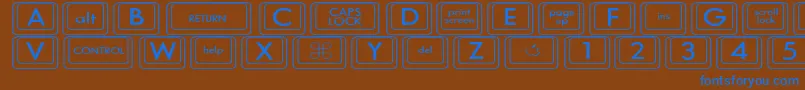 KeyboardKeyswdWide-Schriftart – Blaue Schriften auf braunem Hintergrund