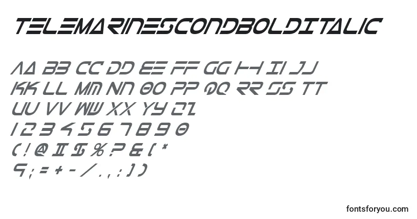 A fonte TeleMarinesCondBoldItalic – alfabeto, números, caracteres especiais