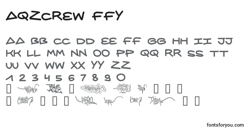 Czcionka Aqzcrew ffy – alfabet, cyfry, specjalne znaki