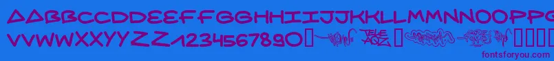 Aqzcrew ffy Font – Purple Fonts on Blue Background