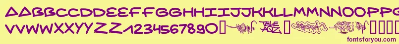 Aqzcrew ffy Font – Purple Fonts on Yellow Background