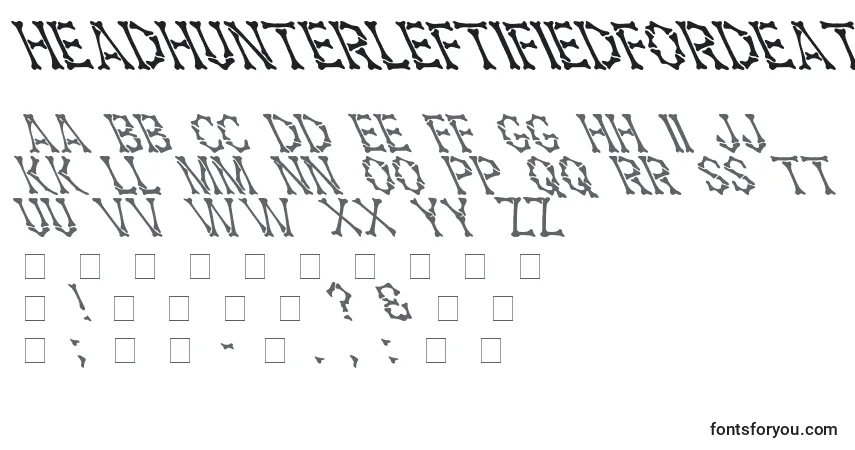 A fonte Headhunterleftifiedfordeathmedium – alfabeto, números, caracteres especiais