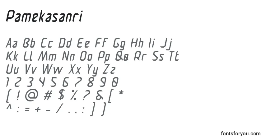 A fonte Pamekasanri – alfabeto, números, caracteres especiais