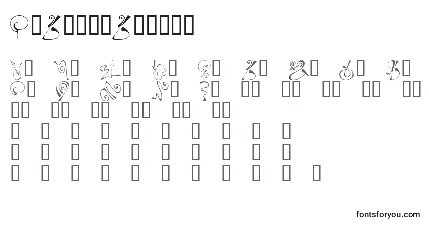 Czcionka KrFleurFlair6 – alfabet, cyfry, specjalne znaki