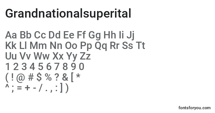 Шрифт Grandnationalsuperital – алфавит, цифры, специальные символы