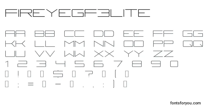 A fonte Fireyegf3Lite – alfabeto, números, caracteres especiais
