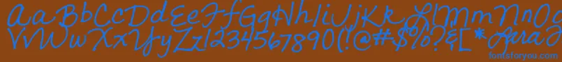 LarasLetters-Schriftart – Blaue Schriften auf braunem Hintergrund