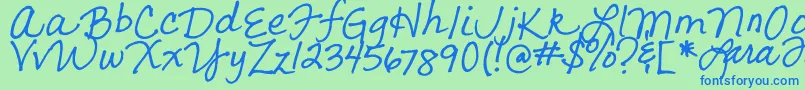 LarasLetters-fontti – siniset fontit vihreällä taustalla