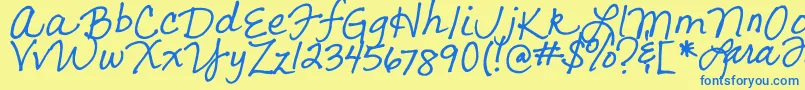 フォントLarasLetters – 青い文字が黄色の背景にあります。